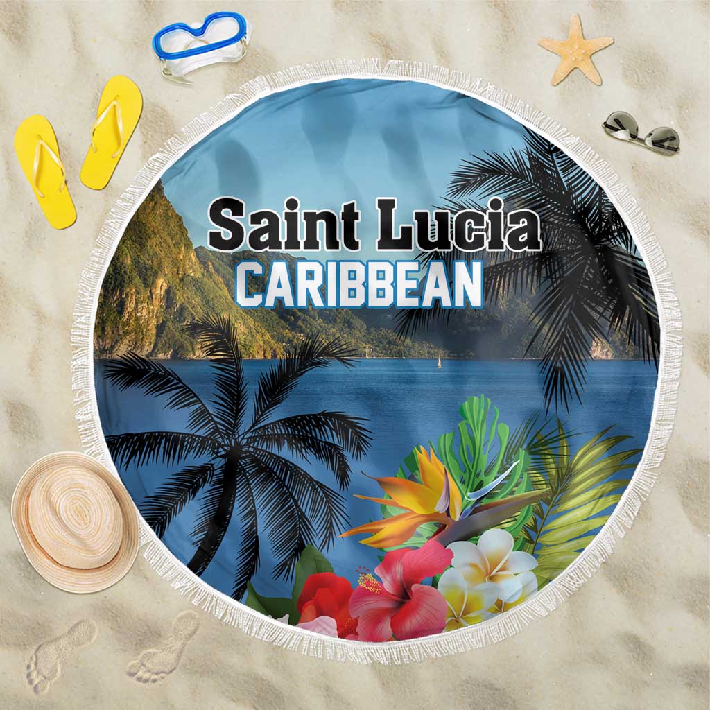 Saint Lucia Pitons Beach Blanket With Hibiscus Flowers - Wonder Print Shop