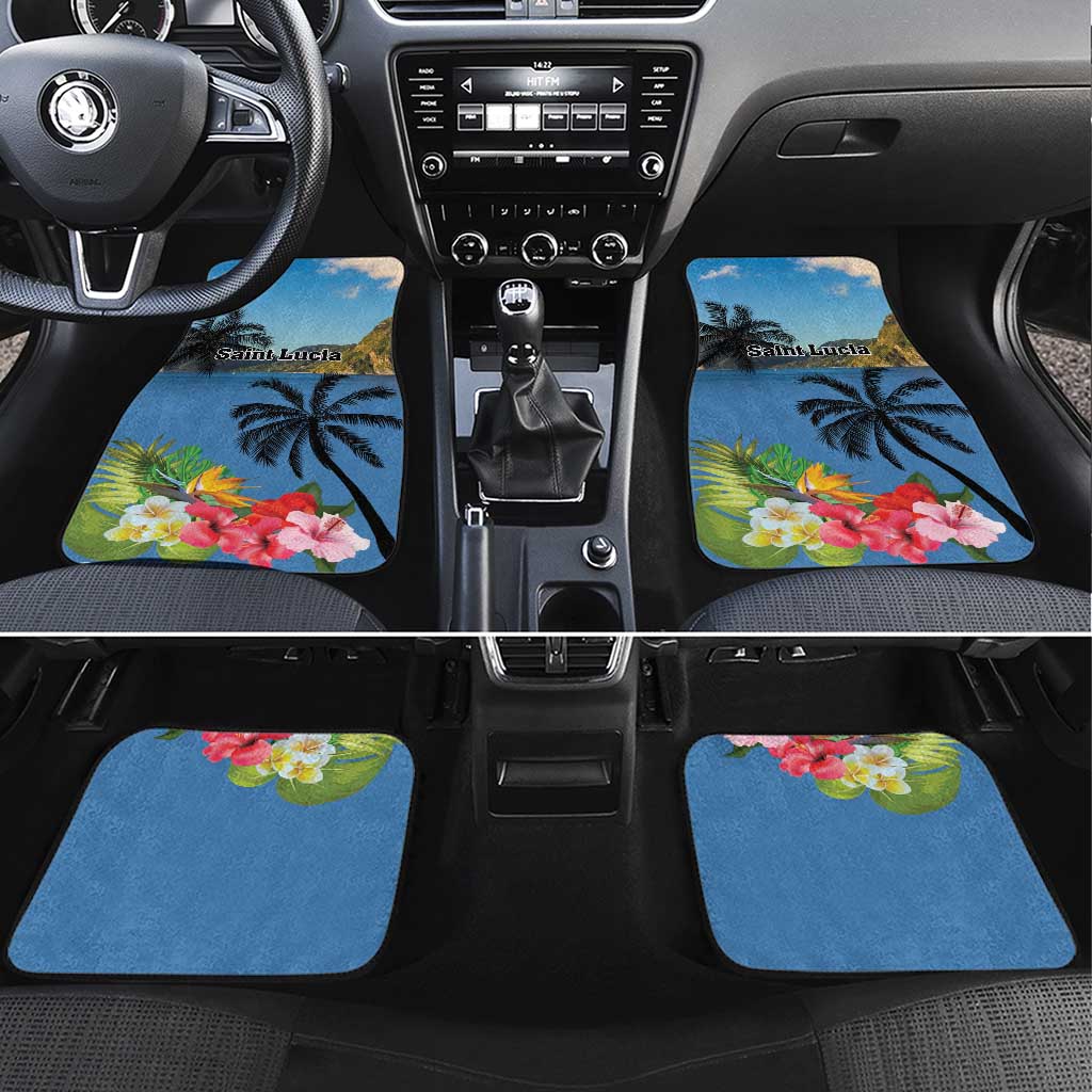 Saint Lucia Pitons Car Mats With Hibiscus Flowers - Wonder Print Shop