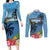 Saint Lucia Pitons Couples Matching Long Sleeve Bodycon Dress and Long Sleeve Button Shirt With Hibiscus Flowers - Wonder Print Shop