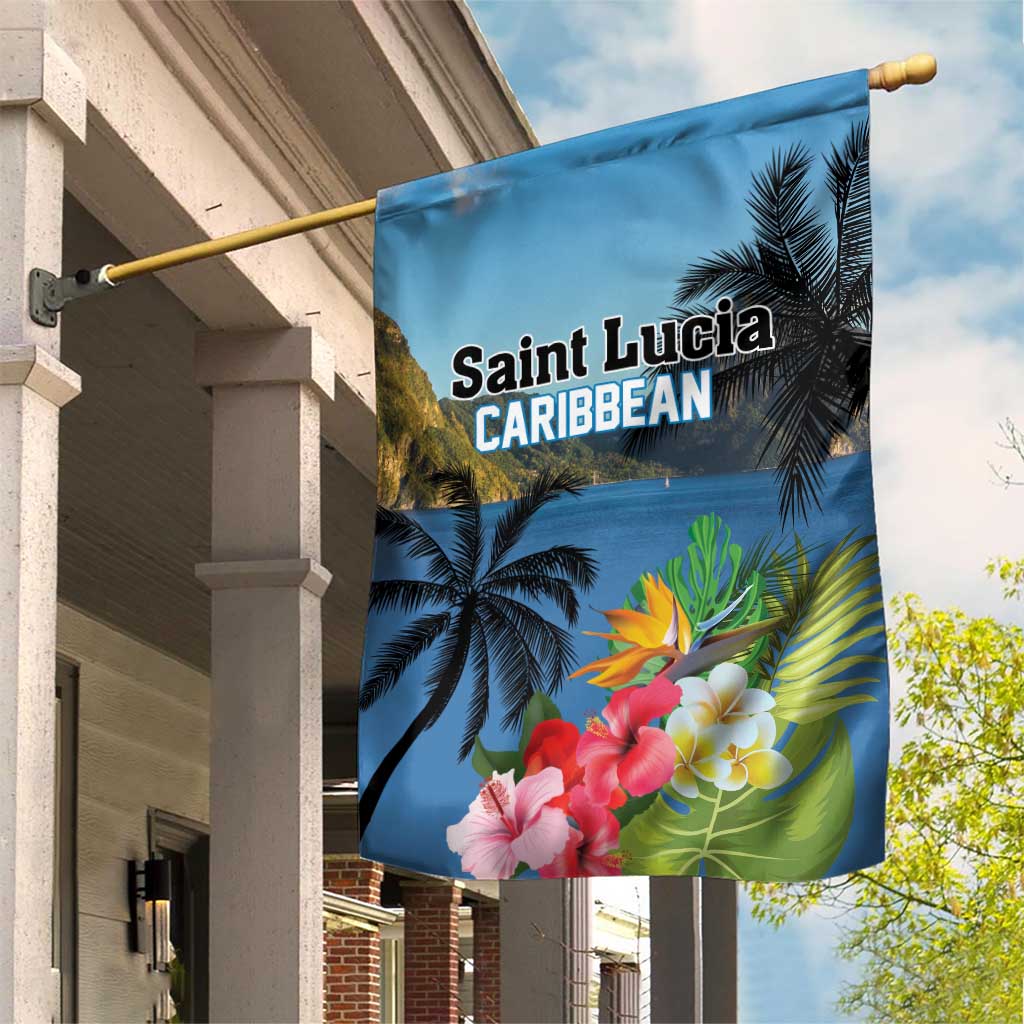 Saint Lucia Pitons Garden Flag With Hibiscus Flowers - Wonder Print Shop