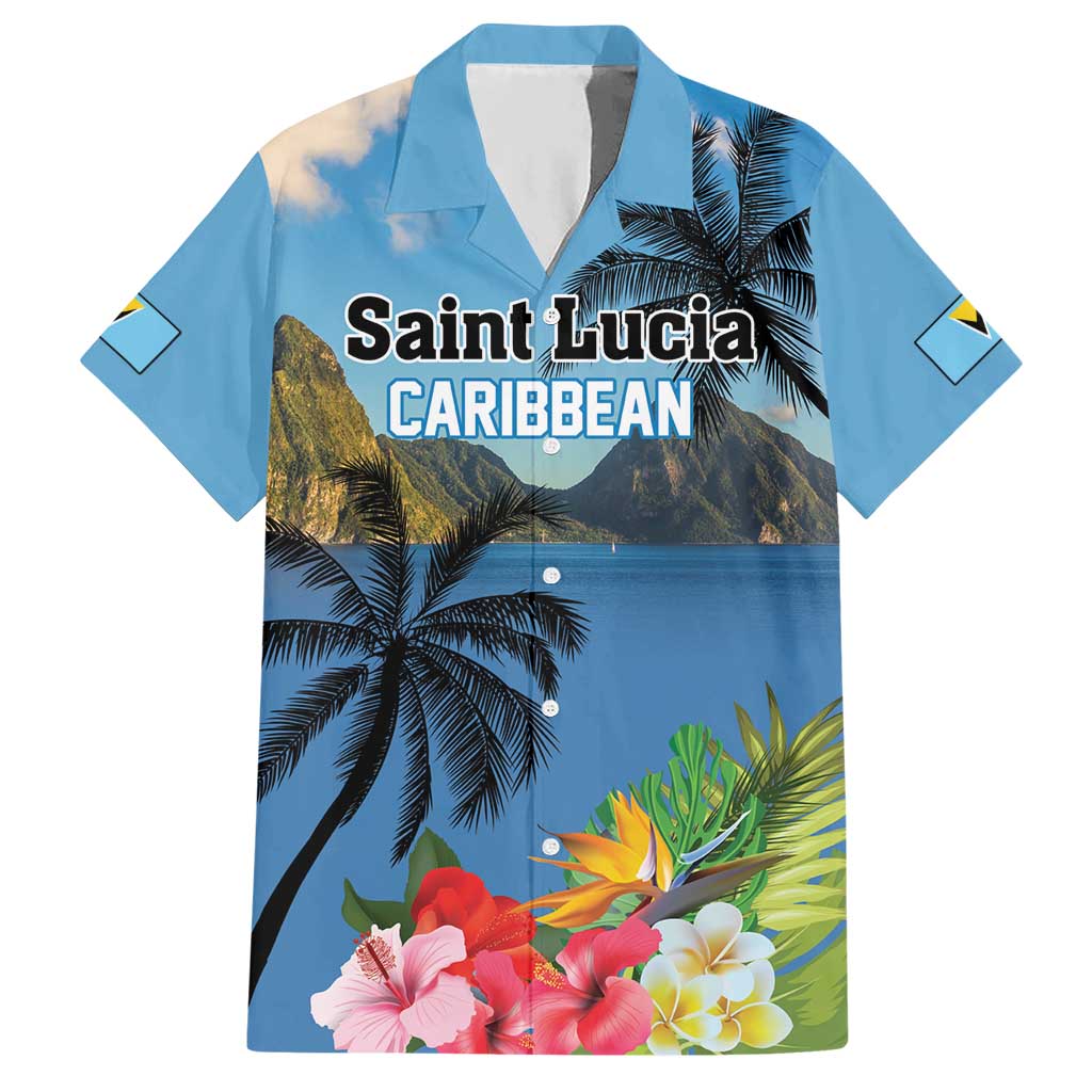 Saint Lucia Pitons Hawaiian Shirt With Hibiscus Flowers - Wonder Print Shop