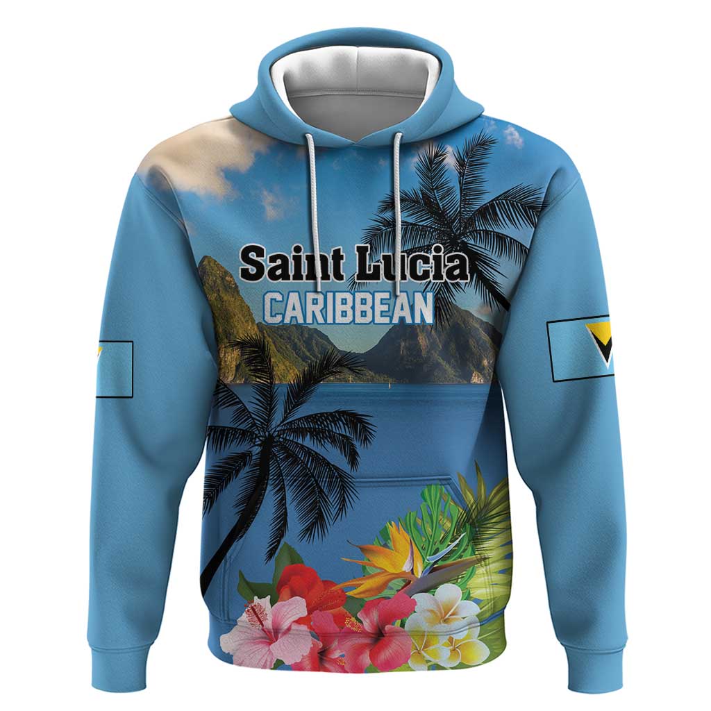 Saint Lucia Pitons Hoodie With Hibiscus Flowers - Wonder Print Shop