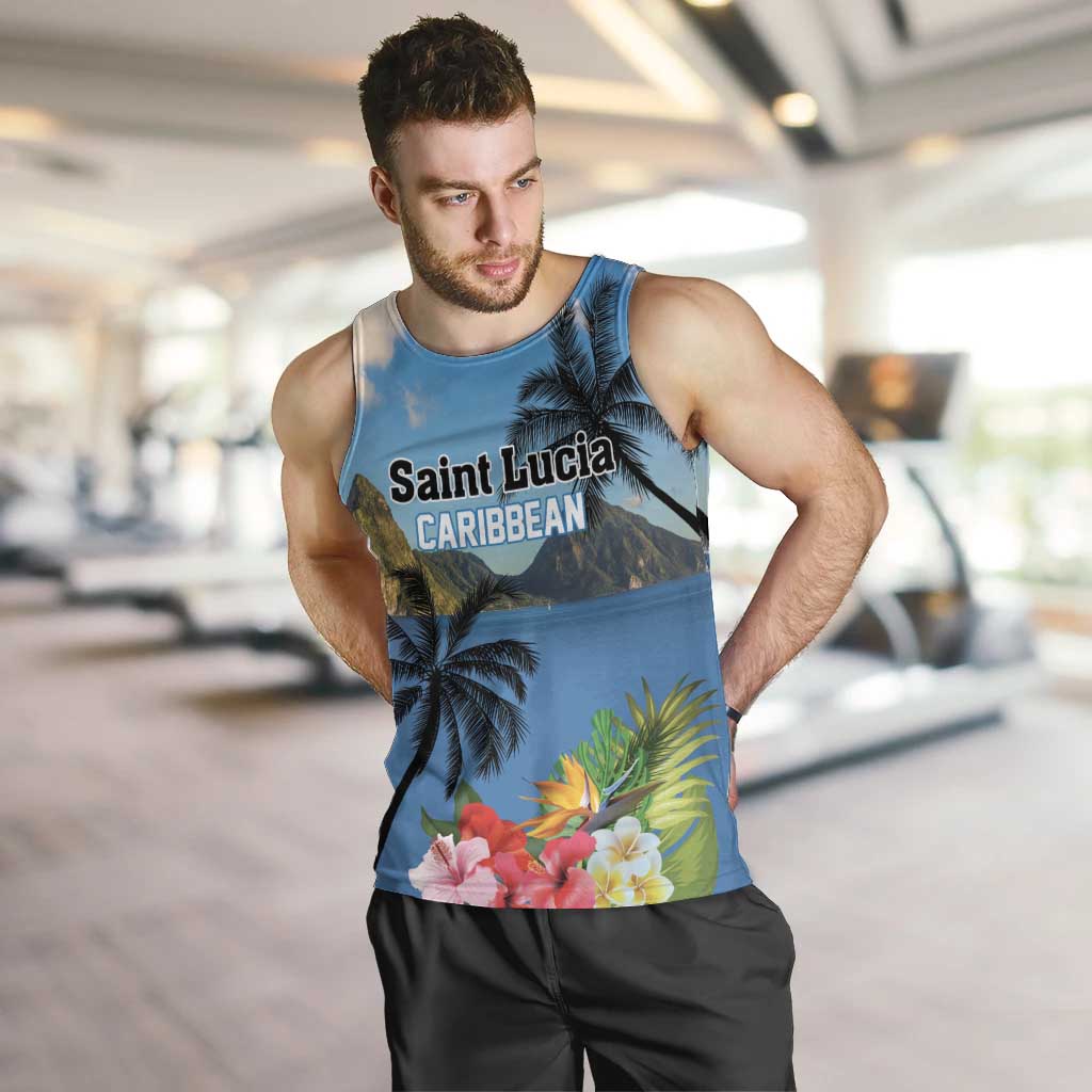 Saint Lucia Pitons Men Tank Top With Hibiscus Flowers - Wonder Print Shop