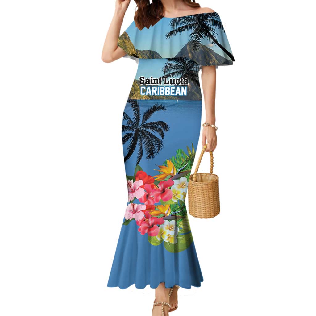 Saint Lucia Pitons Mermaid Dress With Hibiscus Flowers - Wonder Print Shop