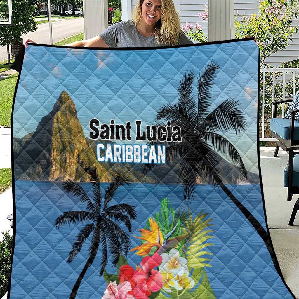 Saint Lucia Pitons Quilt With Hibiscus Flowers - Wonder Print Shop