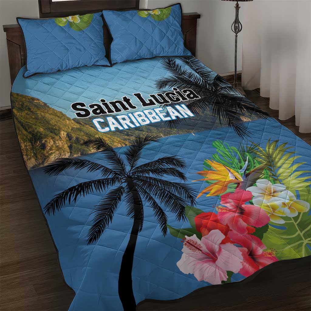 Saint Lucia Pitons Quilt Bed Set With Hibiscus Flowers - Wonder Print Shop