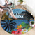 Saint Lucia Pitons Round Carpet With Hibiscus Flowers