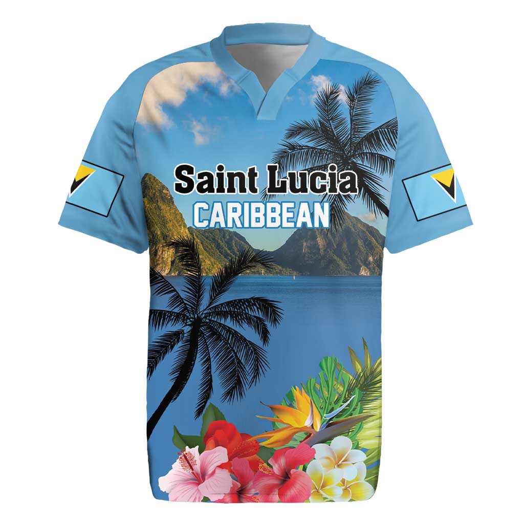 Saint Lucia Pitons Rugby Jersey With Hibiscus Flowers - Wonder Print Shop