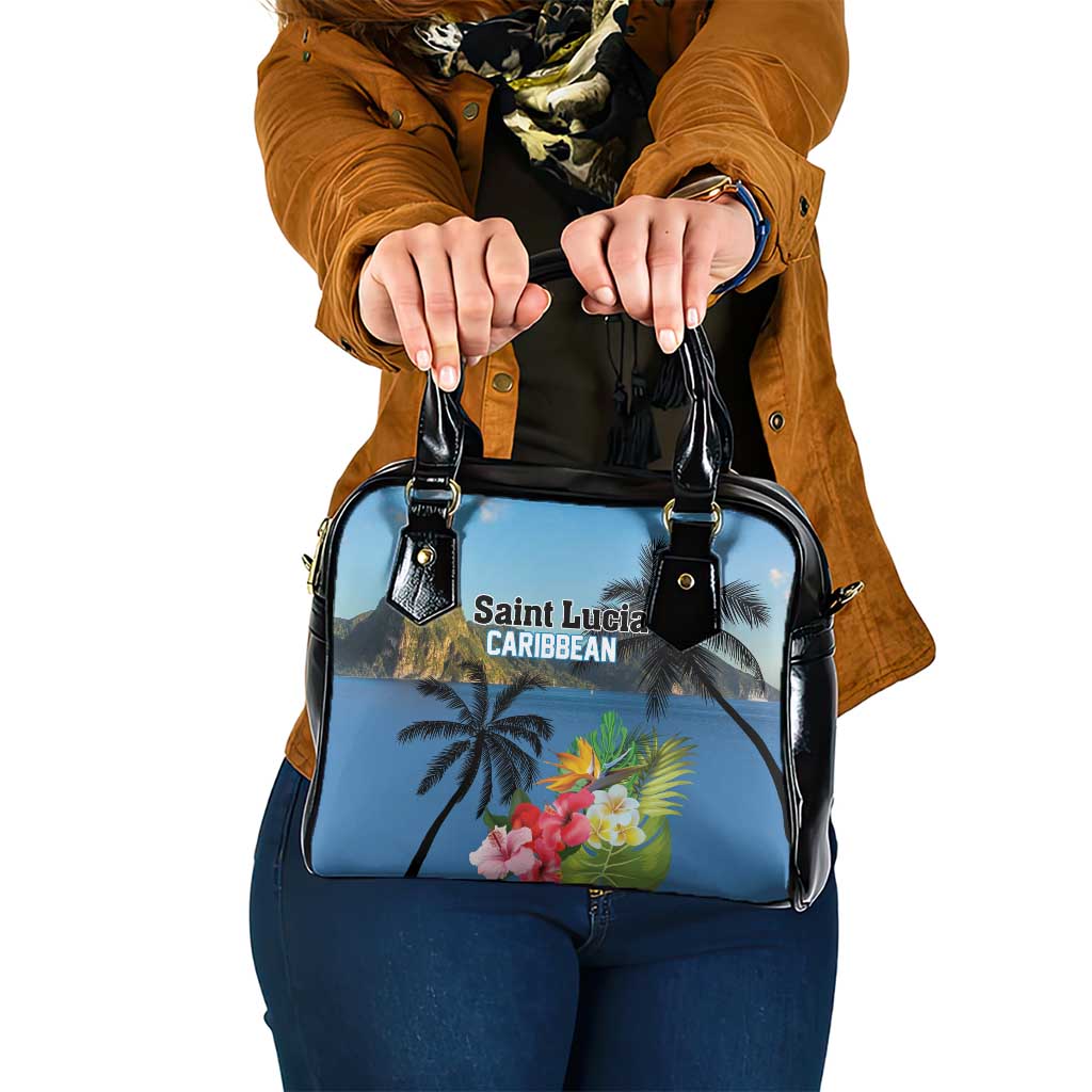 Saint Lucia Pitons Shoulder Handbag With Hibiscus Flowers