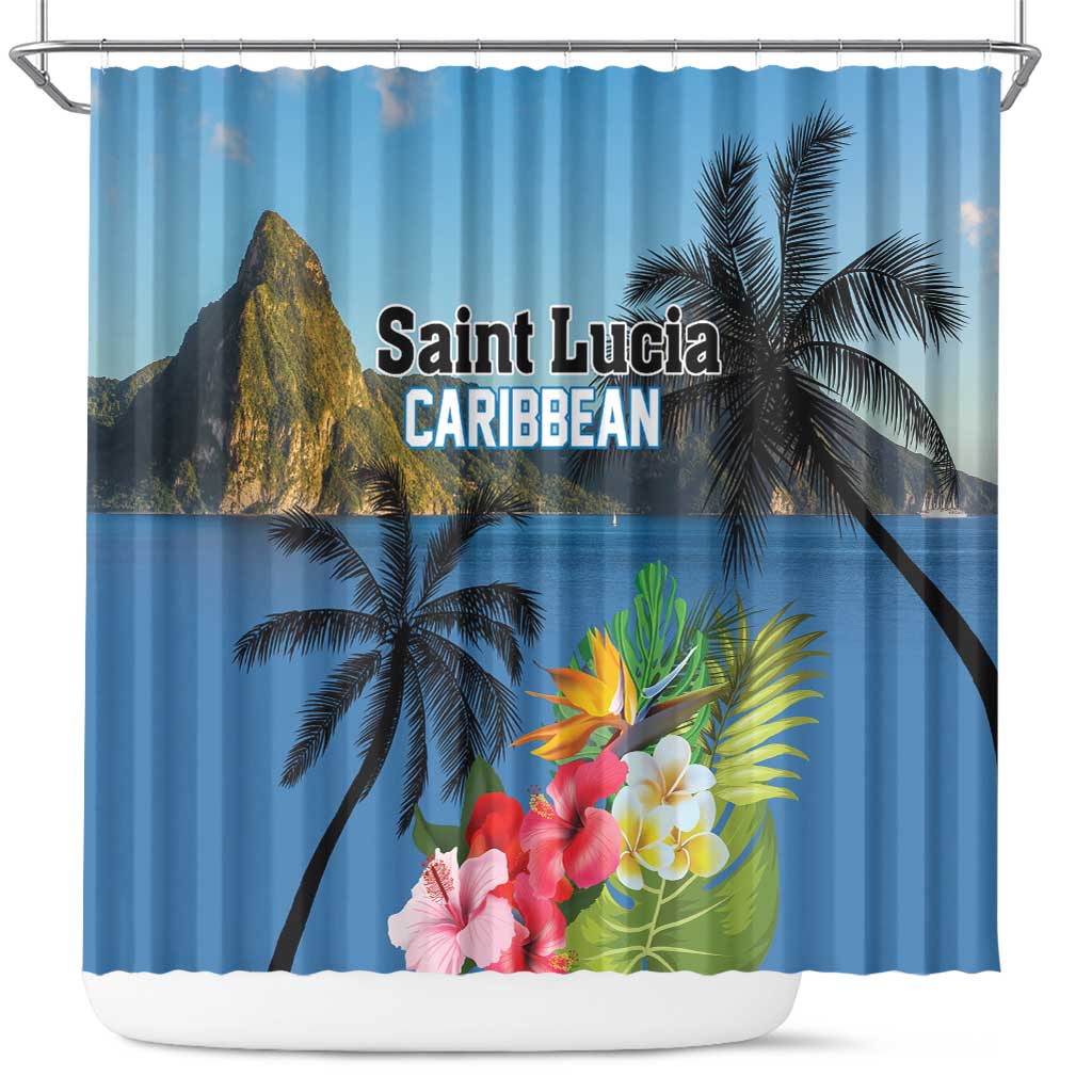 Saint Lucia Pitons Shower Curtain With Hibiscus Flowers