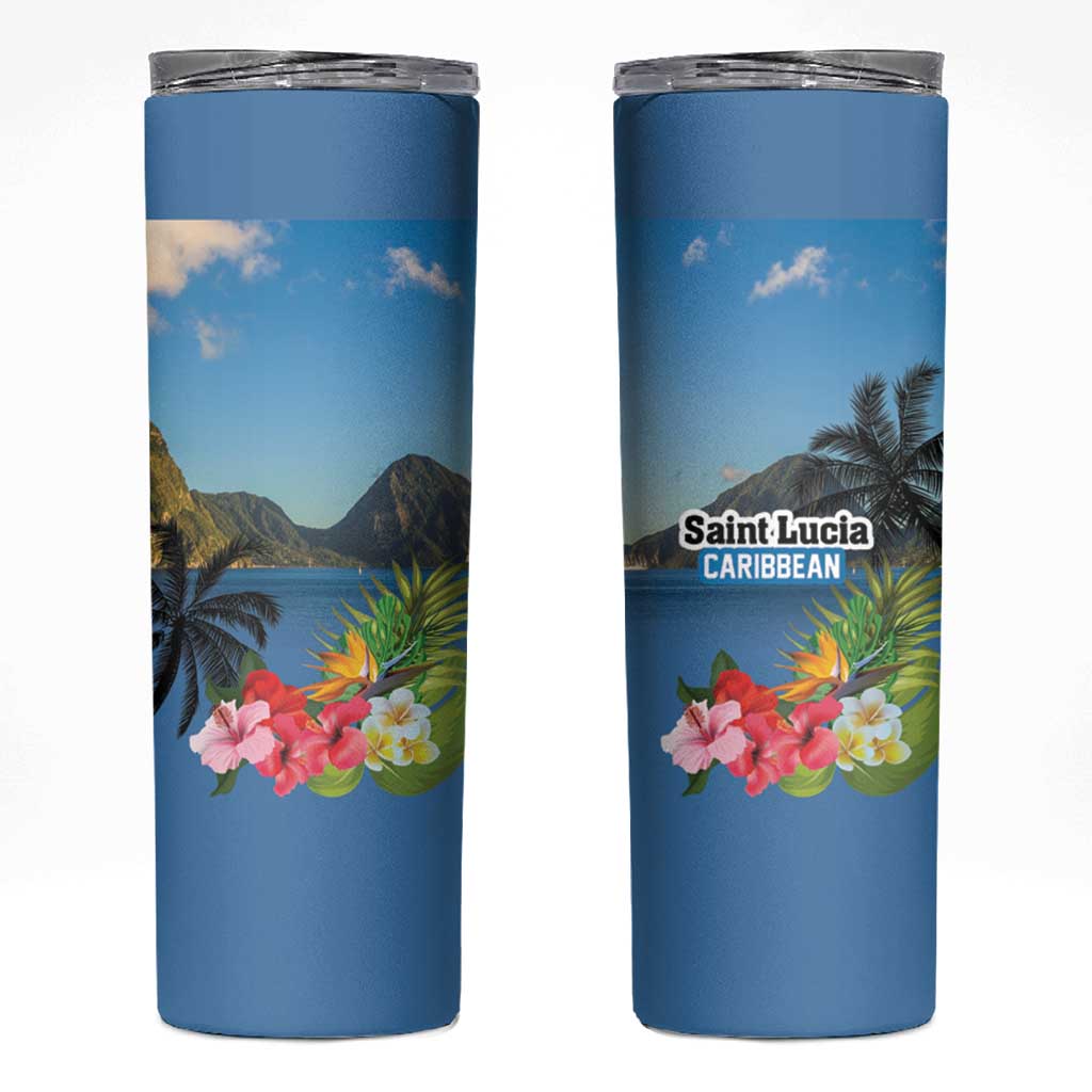 Saint Lucia Pitons Skinny Tumbler With Hibiscus Flowers - Wonder Print Shop