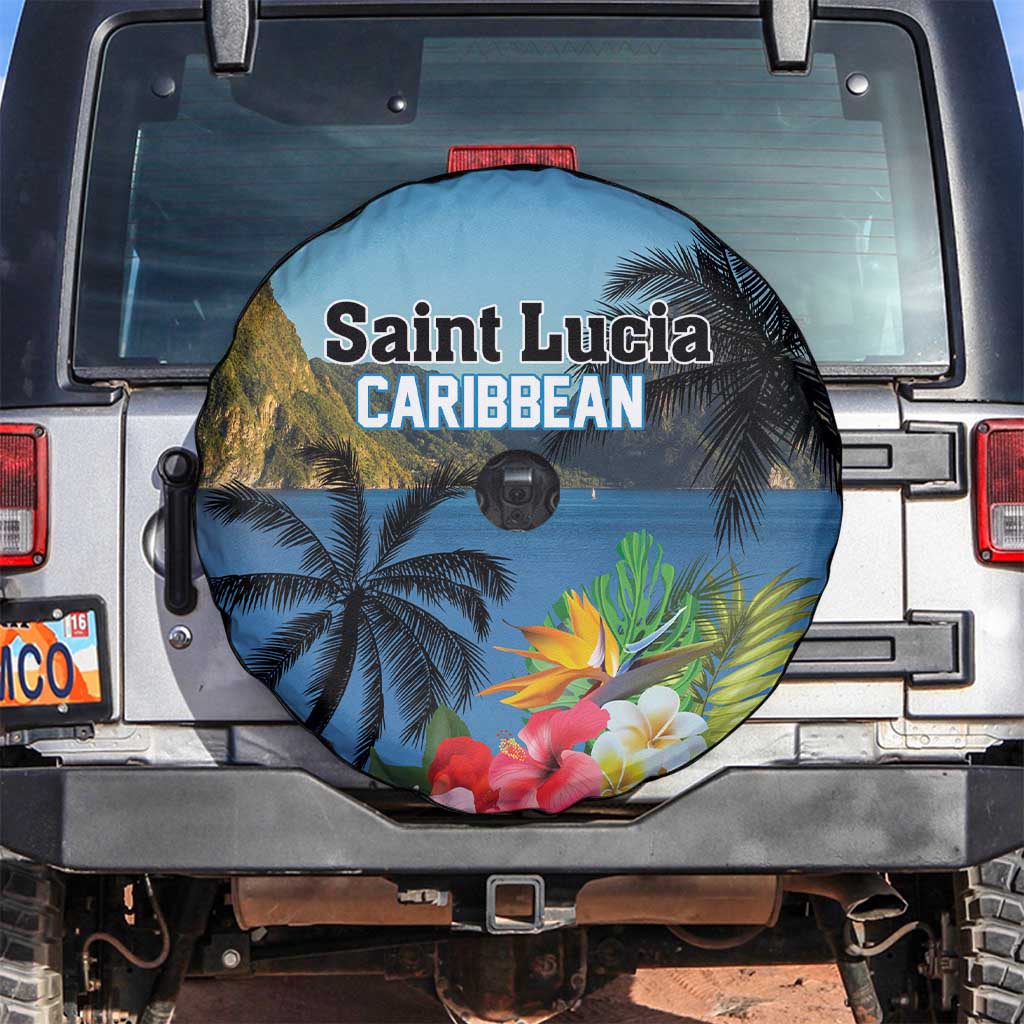 Saint Lucia Pitons Spare Tire Cover With Hibiscus Flowers - Wonder Print Shop