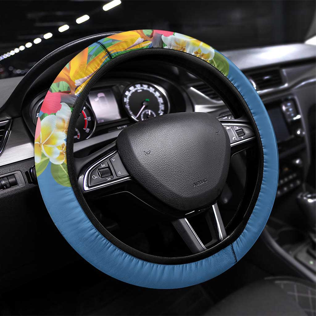 Saint Lucia Pitons Steering Wheel Cover With Hibiscus Flowers - Wonder Print Shop