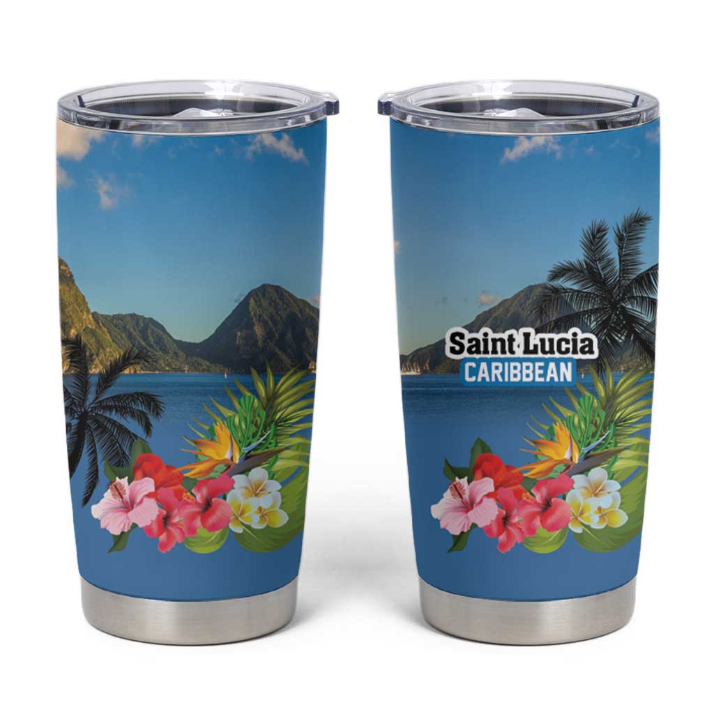 Saint Lucia Pitons Tumbler Cup With Hibiscus Flowers - Wonder Print Shop