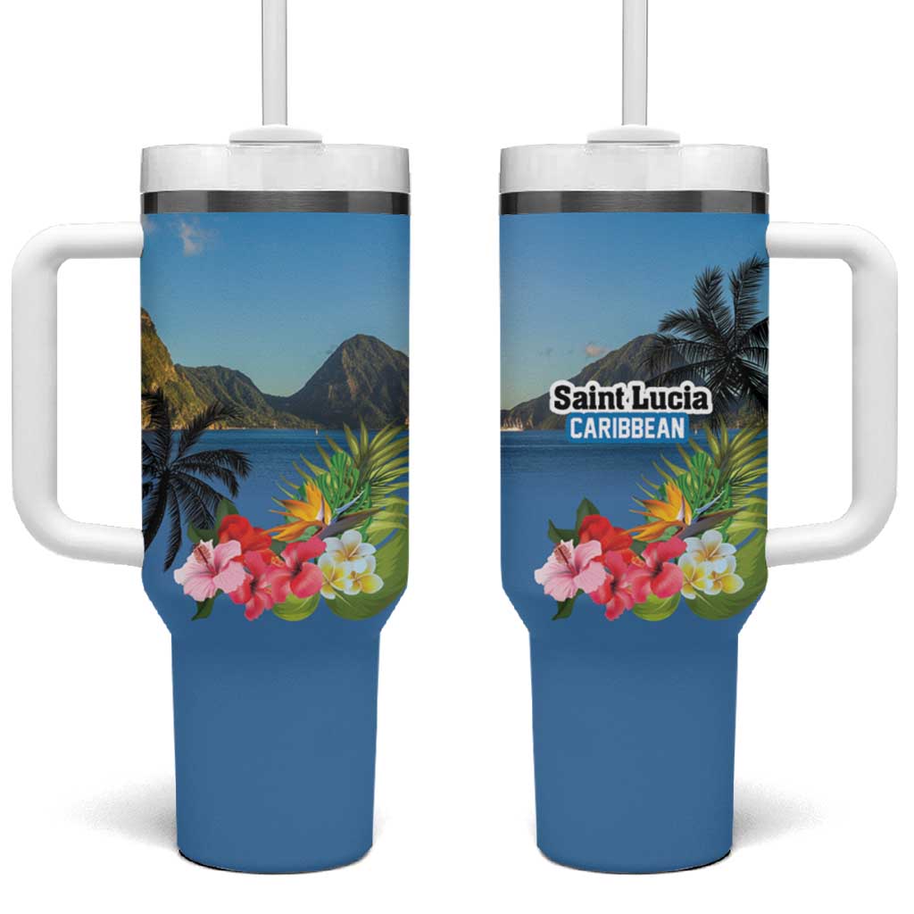 Saint Lucia Pitons Tumbler With Handle With Hibiscus Flowers - Wonder Print Shop