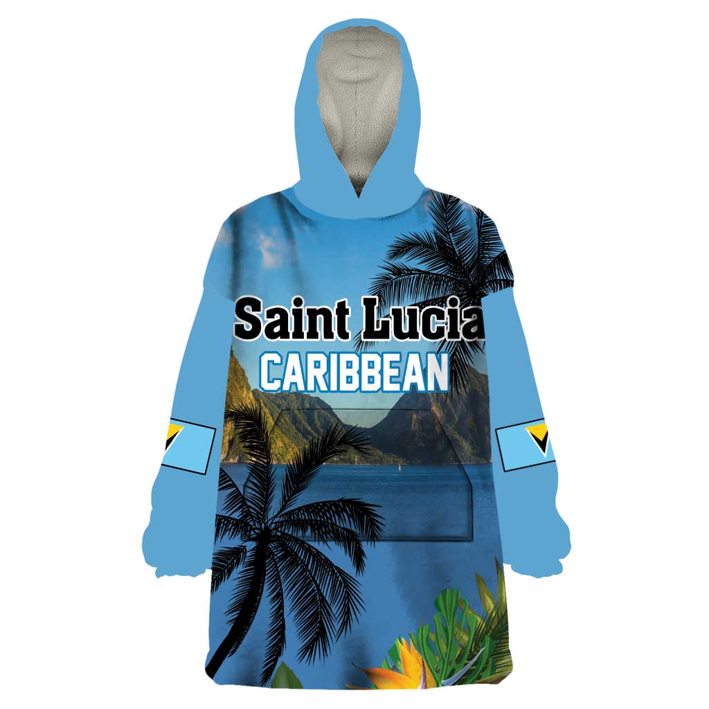 Saint Lucia Pitons Wearable Blanket Hoodie With Hibiscus Flowers - Wonder Print Shop