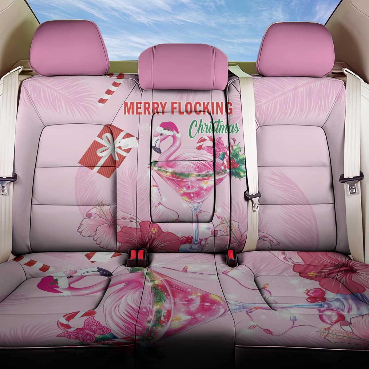 Bahamas Flamingo Christmas Back Car Seat Cover Merry Flocking - Wonder Print Shop