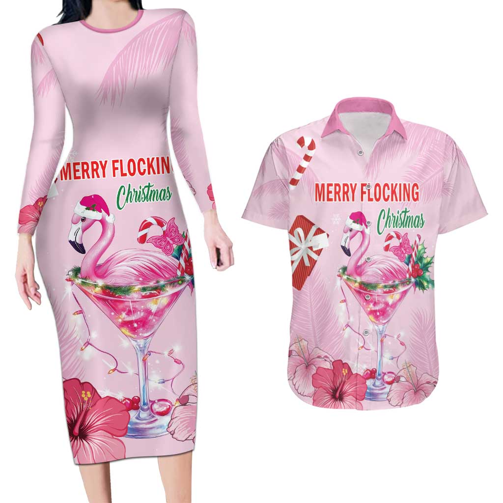 Bahamas Flamingo Christmas Couples Matching Long Sleeve Bodycon Dress and Hawaiian Shirt Merry Flocking - Wonder Print Shop