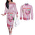 Bahamas Flamingo Christmas Couples Matching Off The Shoulder Long Sleeve Dress and Long Sleeve Button Shirt Merry Flocking