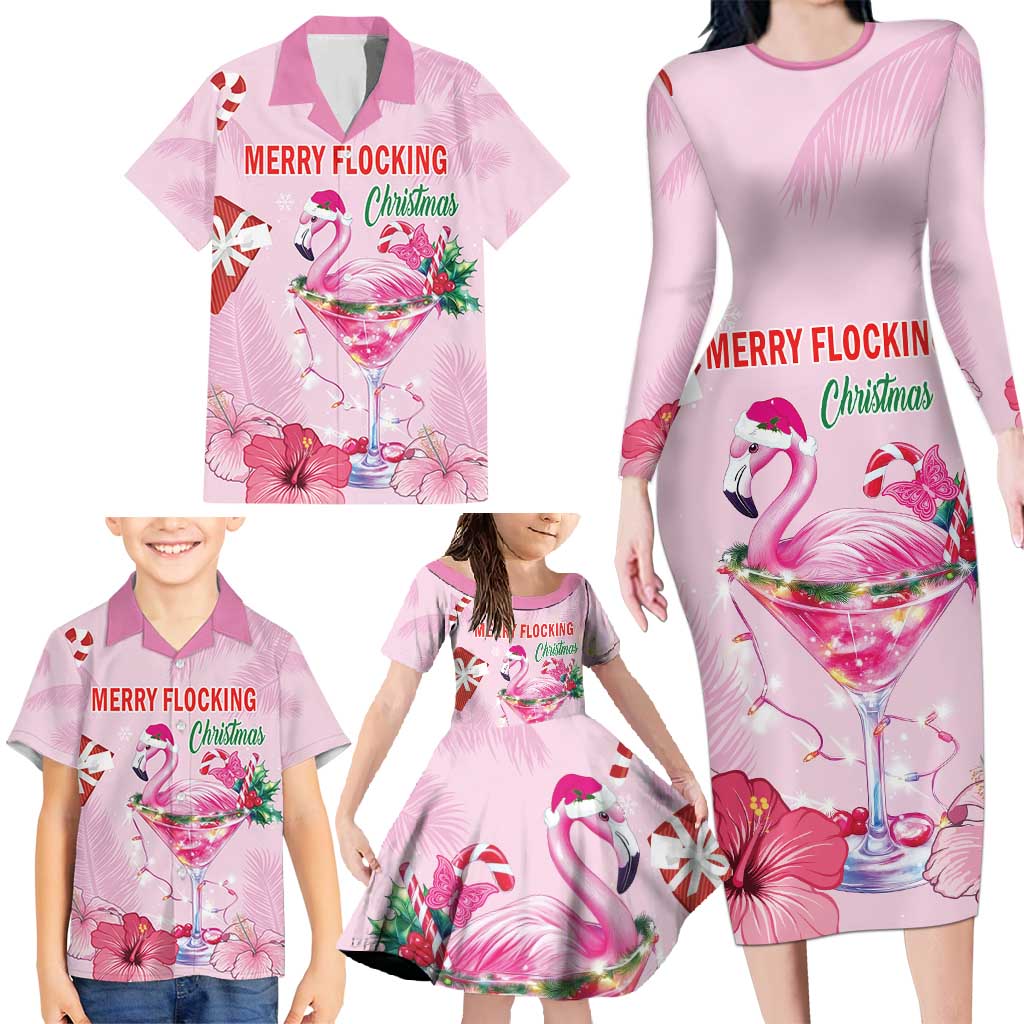 Bahamas Flamingo Christmas Family Matching Long Sleeve Bodycon Dress and Hawaiian Shirt Merry Flocking - Wonder Print Shop