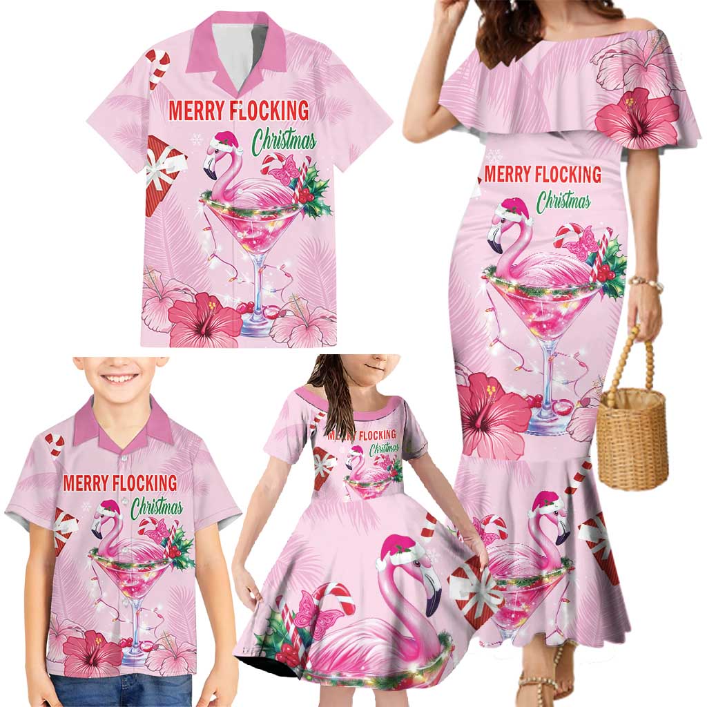 Bahamas Flamingo Christmas Family Matching Mermaid Dress and Hawaiian Shirt Merry Flocking - Wonder Print Shop