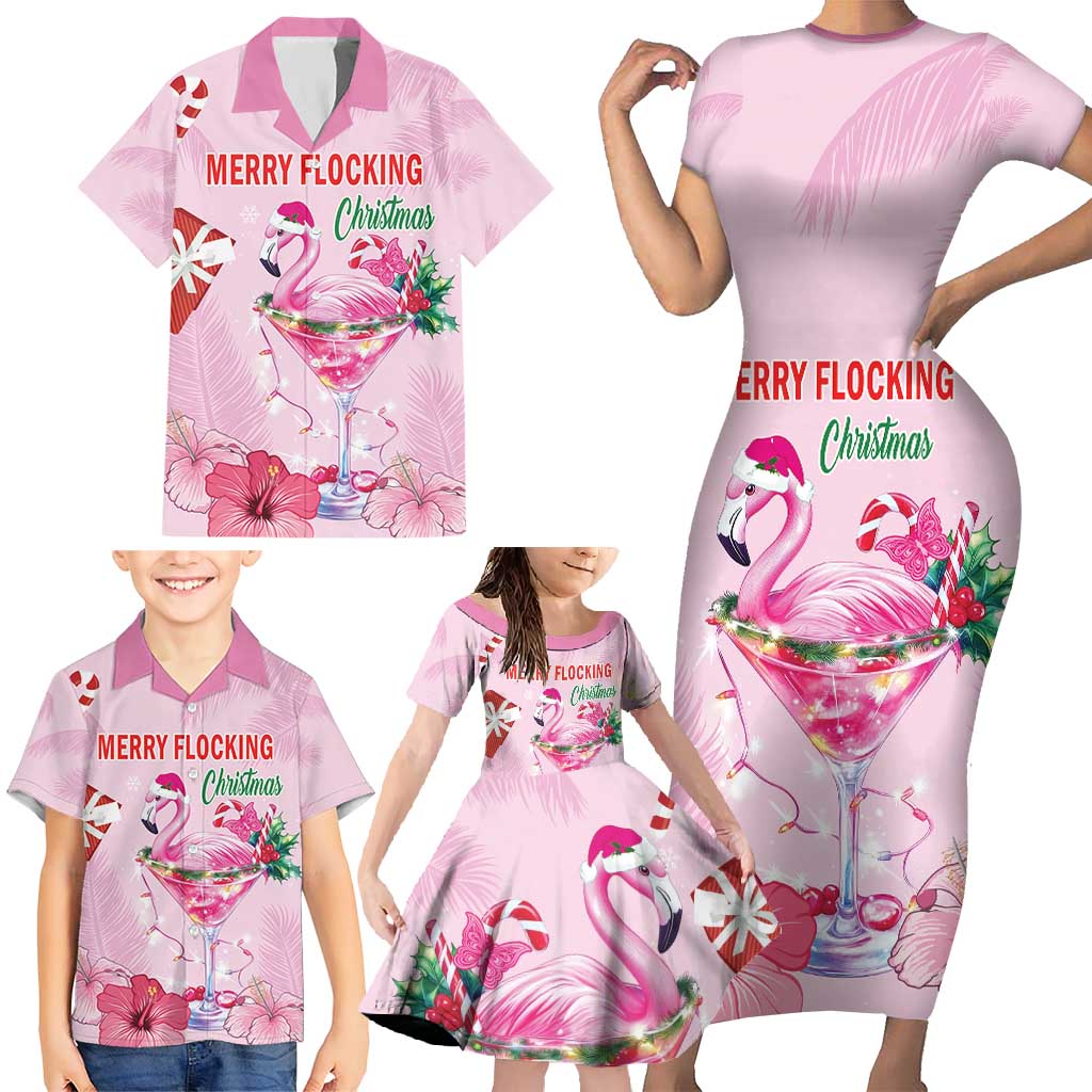 Bahamas Flamingo Christmas Family Matching Short Sleeve Bodycon Dress and Hawaiian Shirt Merry Flocking - Wonder Print Shop