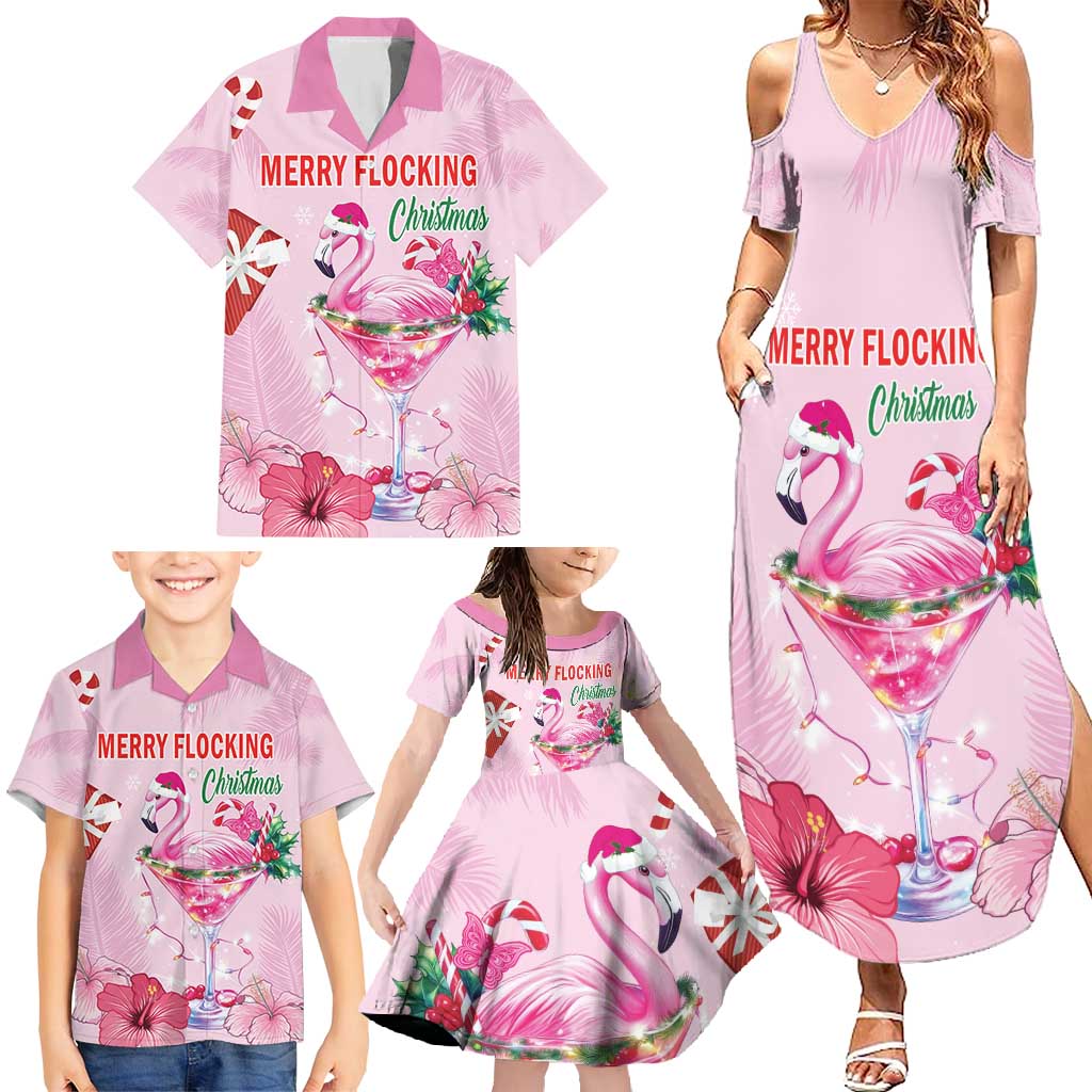 Bahamas Flamingo Christmas Family Matching Summer Maxi Dress and Hawaiian Shirt Merry Flocking - Wonder Print Shop