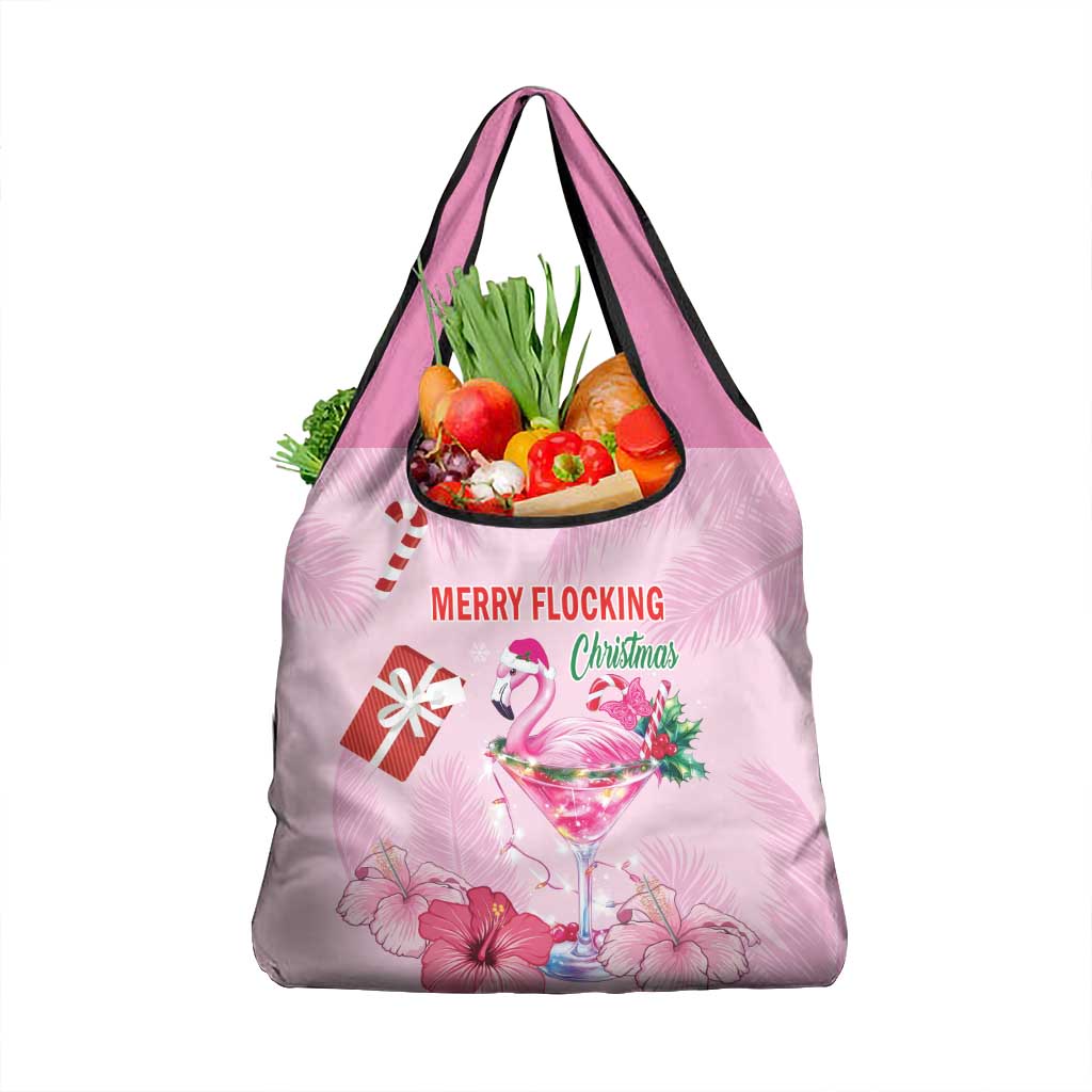 Bahamas Flamingo Christmas Grocery Bag Merry Flocking