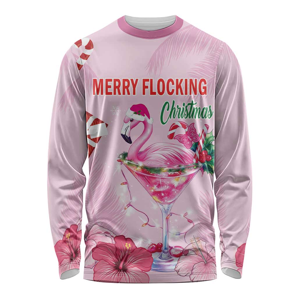 Bahamas Flamingo Christmas Long Sleeve Shirt Merry Flocking - Wonder Print Shop