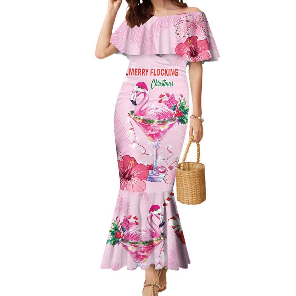 Bahamas Flamingo Christmas Mermaid Dress Merry Flocking - Wonder Print Shop