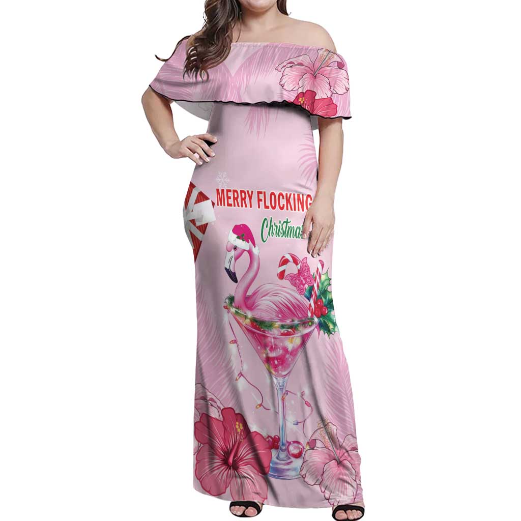 Bahamas Flamingo Christmas Off Shoulder Maxi Dress Merry Flocking - Wonder Print Shop