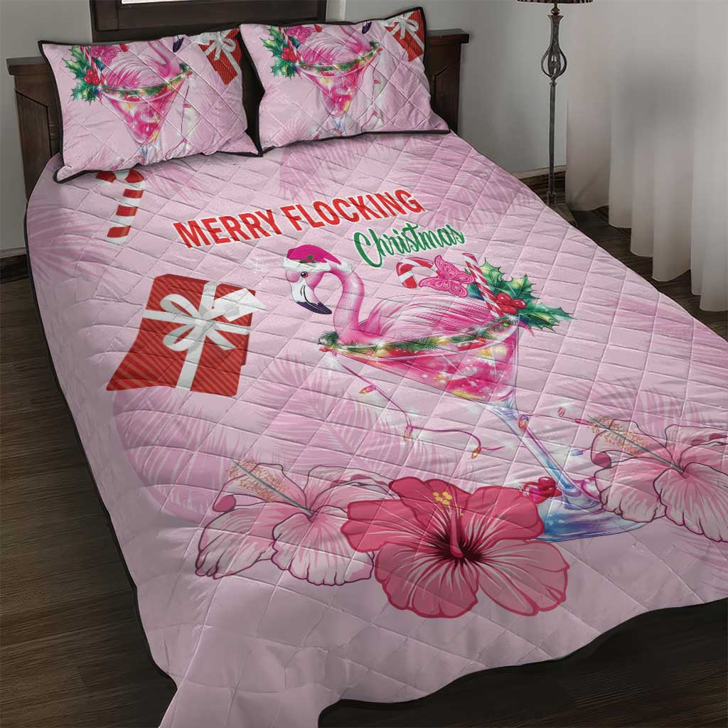 Bahamas Flamingo Christmas Quilt Bed Set Merry Flocking - Wonder Print Shop