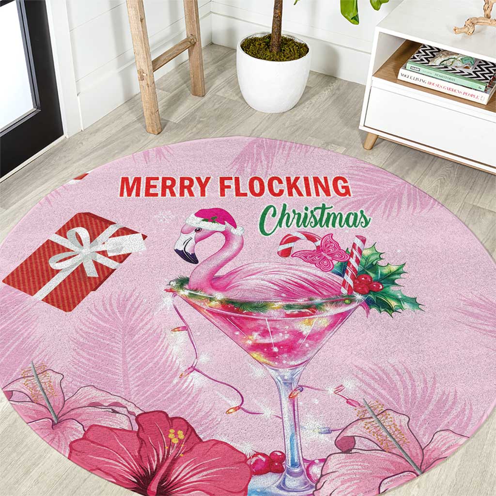 Bahamas Flamingo Christmas Round Carpet Merry Flocking