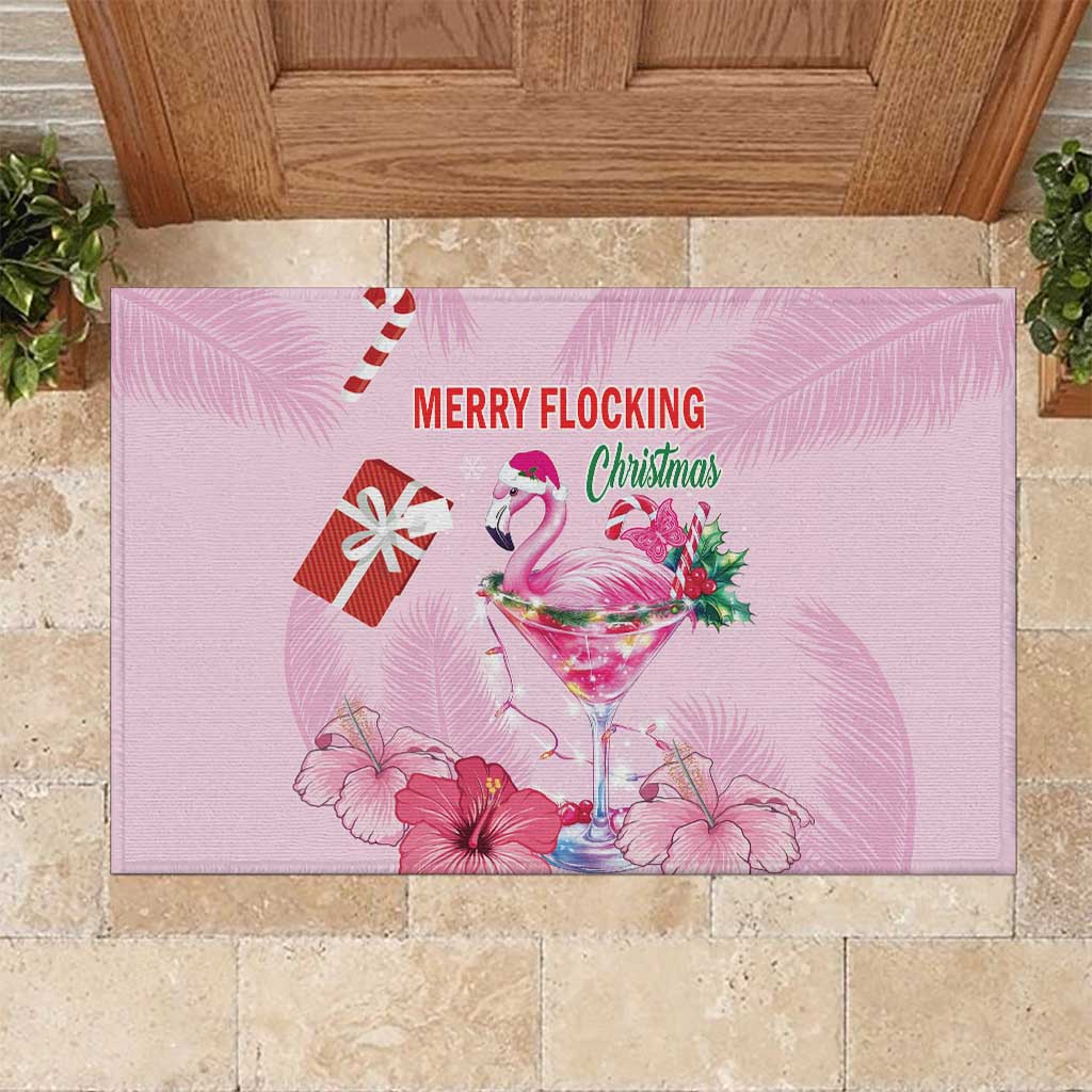 Bahamas Flamingo Christmas Rubber Doormat Merry Flocking - Wonder Print Shop