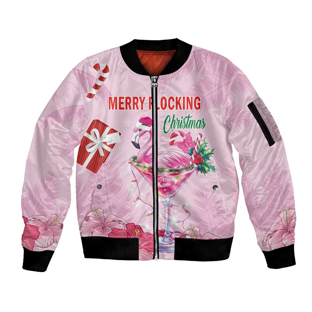 Bahamas Flamingo Christmas Sleeve Zip Bomber Jacket Merry Flocking - Wonder Print Shop