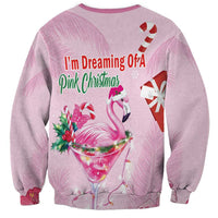 Pink unisex sweatshirt with back flamingo “I'm Dreaming Of A Pink Christmas” text