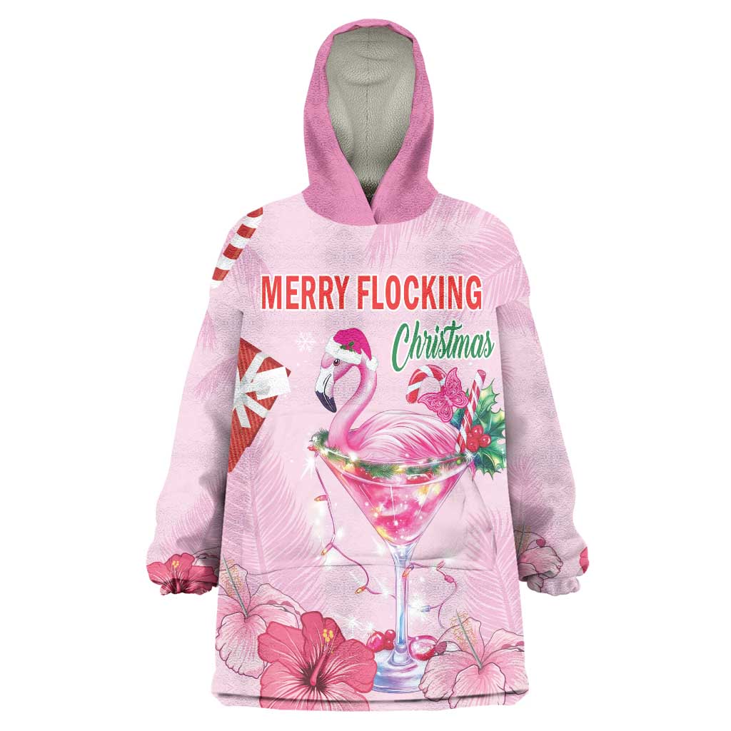 Bahamas Flamingo Christmas Wearable Blanket Hoodie Merry Flocking