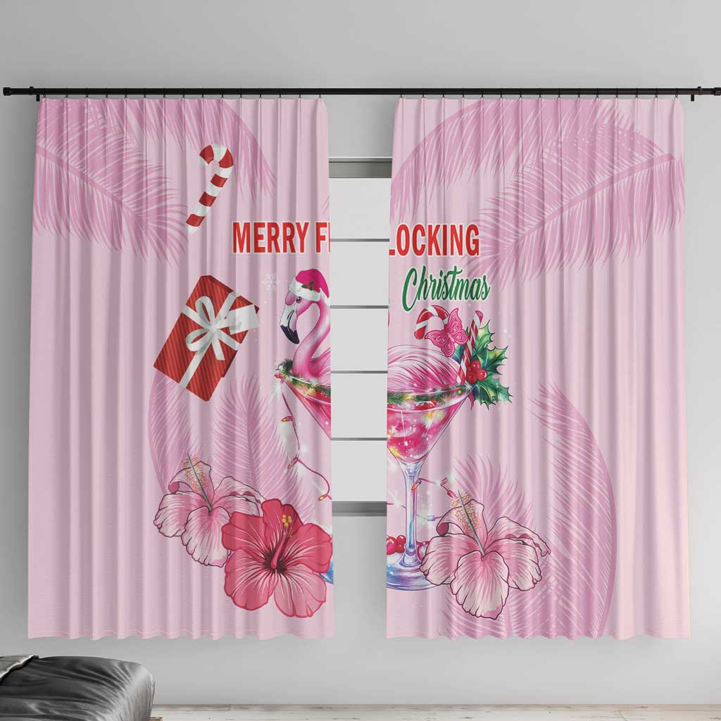 Bahamas Flamingo Christmas Window Curtain Merry Flocking - Wonder Print Shop