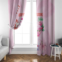 Pink Christmas window curtains with flamingo, holly and floral print design panels
