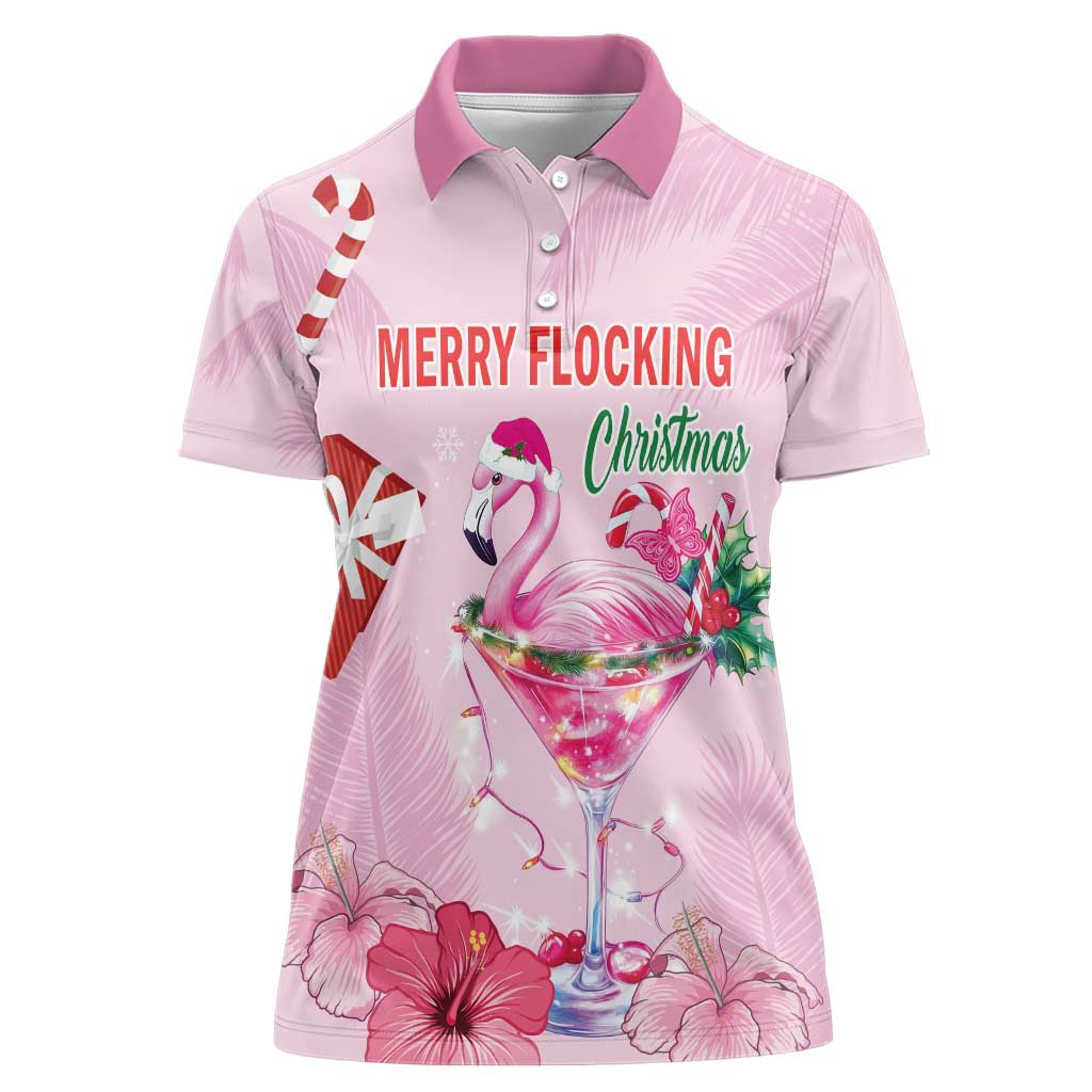 Bahamas Flamingo Christmas Women Polo Shirt Merry Flocking - Wonder Print Shop