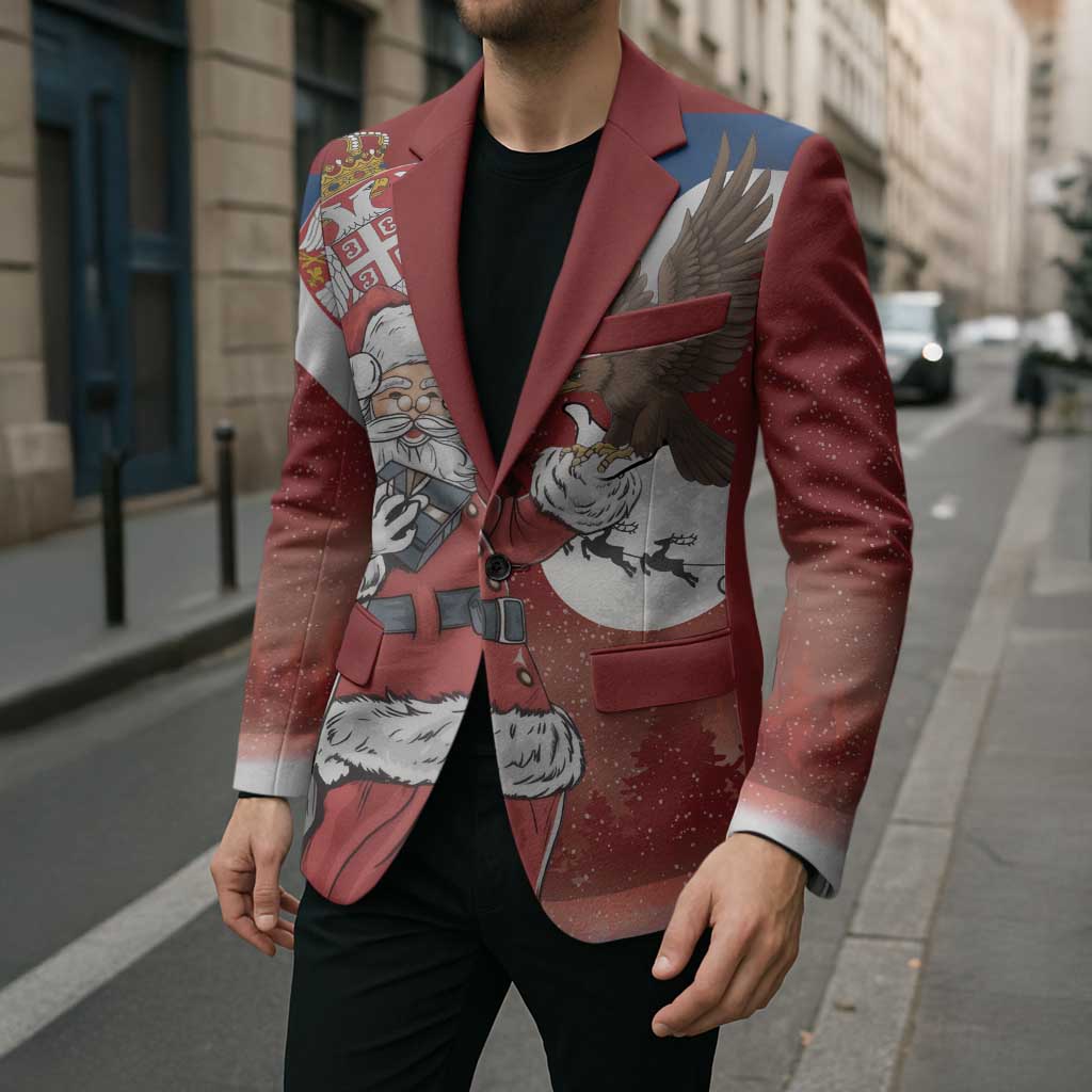 Serbia Santa Christmas Blazer Christmas Serbian Eagle Flag Style - Wonder Print Shop
