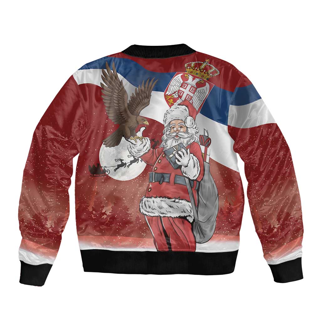 Serbia Santa Christmas Bomber Jacket Christmas Serbian Eagle Flag Style - Wonder Print Shop