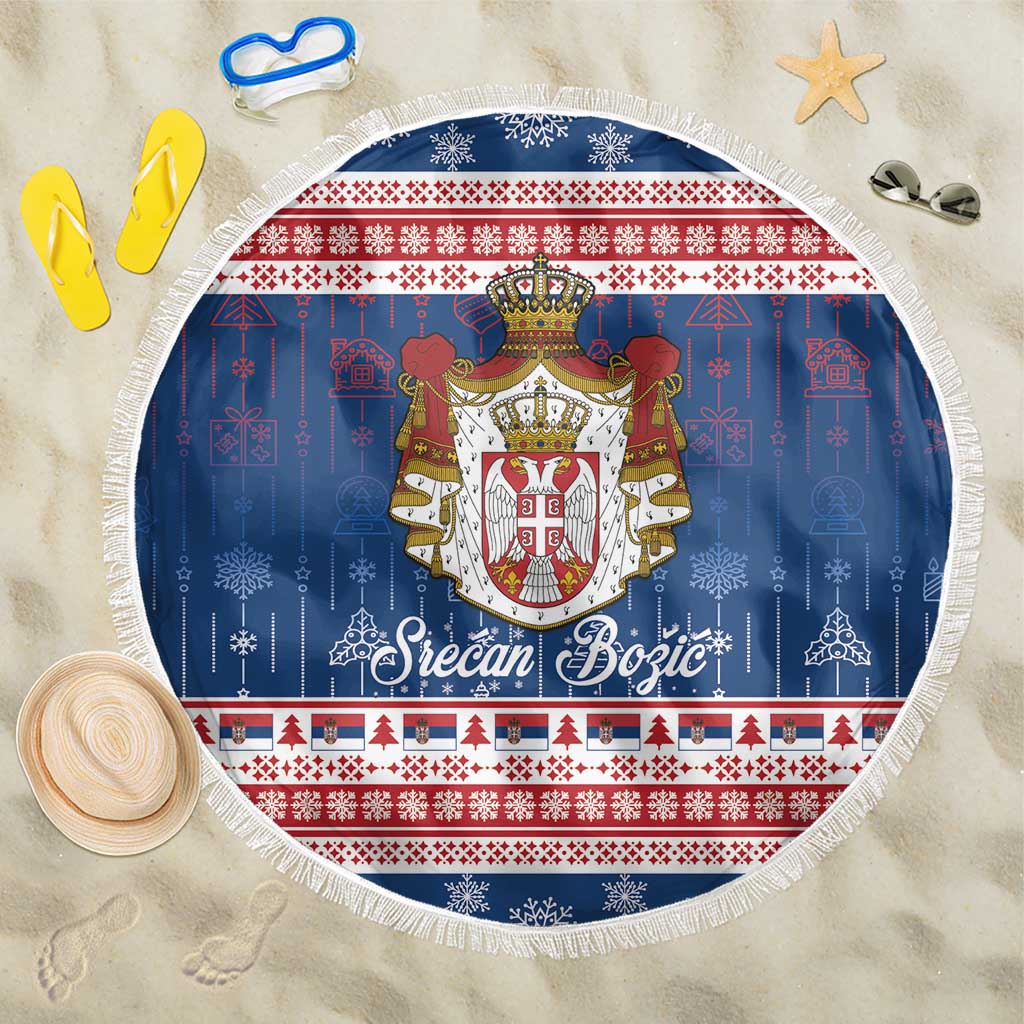 Serbia Christmas Beach Blanket Coat Of Arms Srecan Bozic - Wonder Print Shop