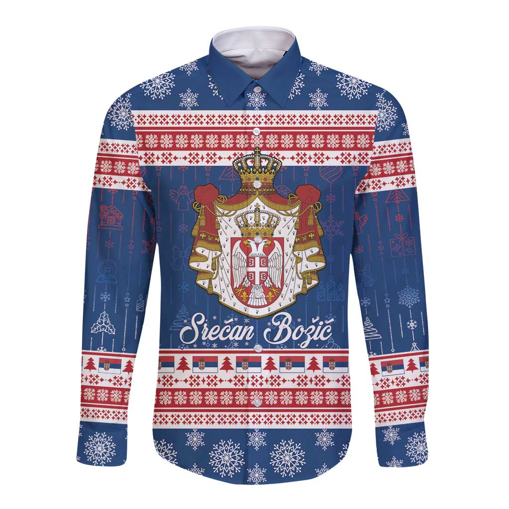 Serbia Christmas Long Sleeve Button Shirt Coat Of Arms Srecan Bozic - Wonder Print Shop