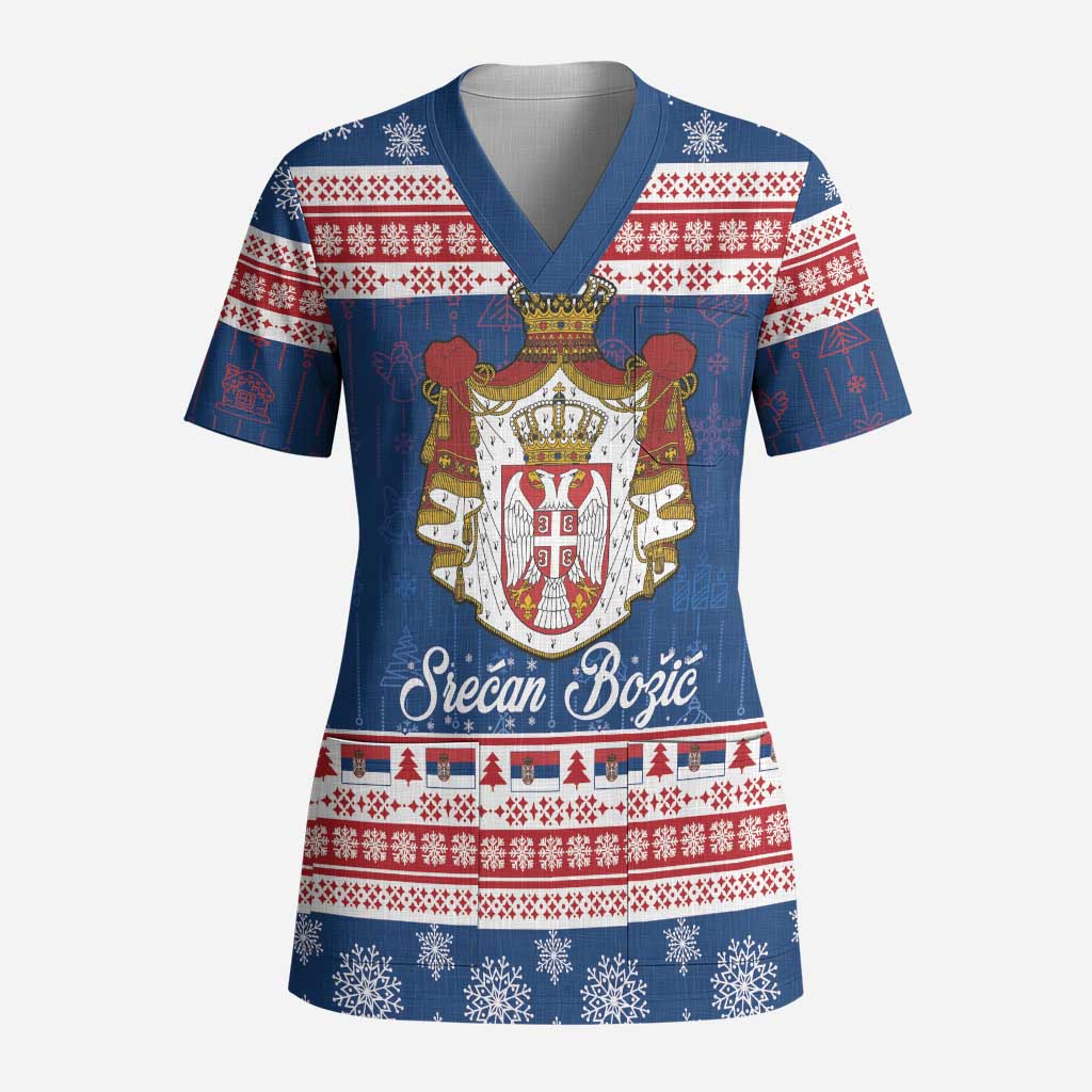 Serbia Christmas Scrub Top Coat Of Arms Srecan Bozic - Wonder Print Shop