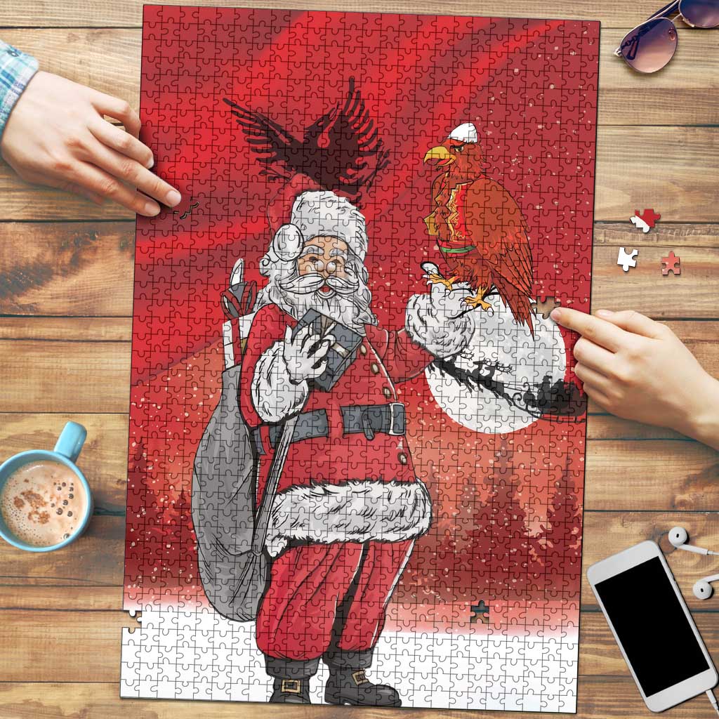 Albania Santa Christmas Puzzle Christmas Albanian Eagle Flag Style - Wonder Print Shop