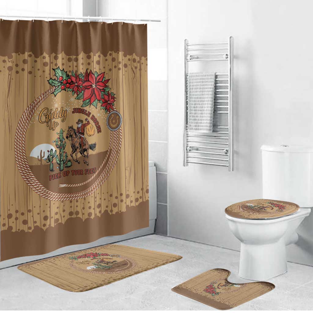 Cowboy Christmas Bathroom Set Giddy Up Jingle Horse Brown Version - Wonder Print Shop