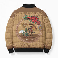 Cowboy Christmas Bomber Puffer Jacket Giddy Up Jingle Horse Brown Version - Wonder Print Shop