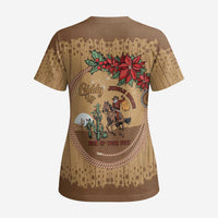 Cowboy Christmas Scrub Top Giddy Up Jingle Horse Brown Version - Wonder Print Shop