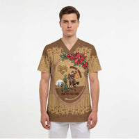 Cowboy Christmas Scrub Top Giddy Up Jingle Horse Brown Version - Wonder Print Shop
